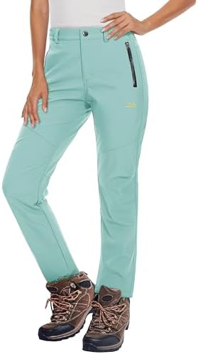 MAGCOMSEN Women's Fleece Lined Waterproof Insulated Snow Ski Pants Winter Warm Hiking Pants Outdoor Softshell