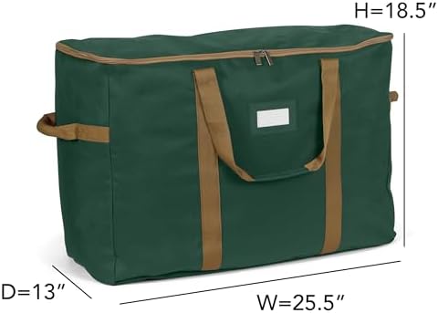 Covermates Adjustable Ornament Storage Bag, 25.5"W x 13"D x 18.5"H, Green