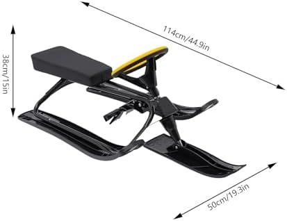 Snow Sled, Baby Sled with Steering Wheel Double Brakes, Durable Steel Frame Ice Fishing Sled for Skiing, Ice Skating, and Sand Skiing, can Bear 220 Lbs, Black