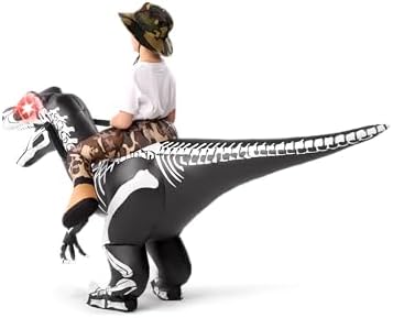 Spooktacular Creations Kids Halloween Inflatable Costumes, Skeleton Raptor Blow up Outfit, Ride on Dinosaur Inflatable Suit