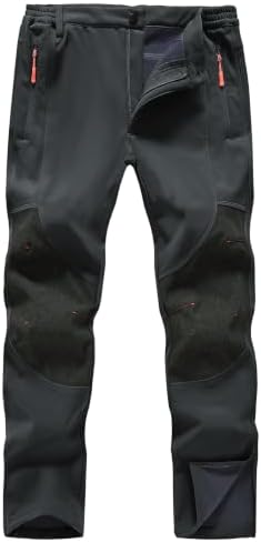 Mens Winter Snow Pants Waterproof Thermal Fleece Lined Hiking Pants with Zip Pockets