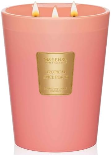 M&SENSE Tropical Spice Peach Soy Candle, 35oz 3-Wick, Summer Scent Gift