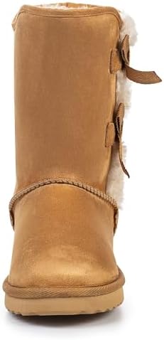 KRABOR Womens Suede Snow Boots Mid-Calf Winter Shoes with Side Bows