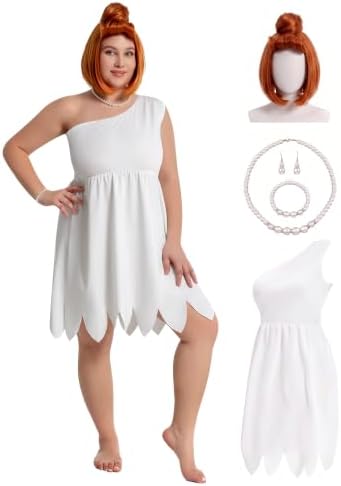 Plus Size Cavewoman & Caveman Costume Set with Wig and Accessories
