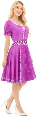 Rapunzel Costume Women Printed Purple Princess Dress Puff Sleeves Twirl Skirt Gown Halloween Cosplay Party Dress