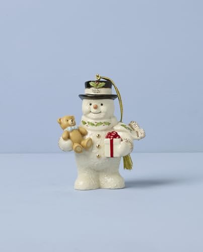 Lenox 2026 Snowman with Teddy Bear Ornament