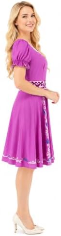 Rapunzel Costume Women Printed Purple Princess Dress Puff Sleeves Twirl Skirt Gown Halloween Cosplay Party Dress