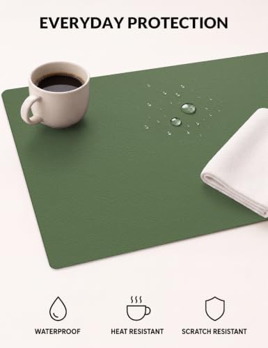 Leather Desk Pad Protector, 31.5" x 12", Olive Green Desk Mat