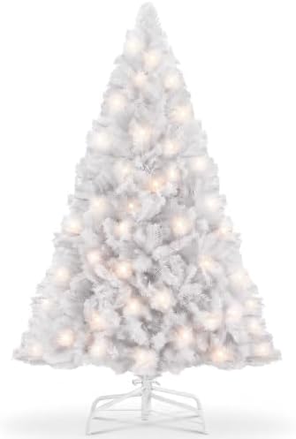 DUMOS 6 Ft Pre-lit Christmas Tree, White Artificial Xmas Tree