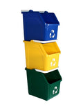 Multi Bin Recycling System with Three Stackable 6 Gallon Recycle Bins for Kitchen Use – Recycling Trash Can Set for Office, Garage, Businesses (3 Pack, Blue/Yellow/Green)