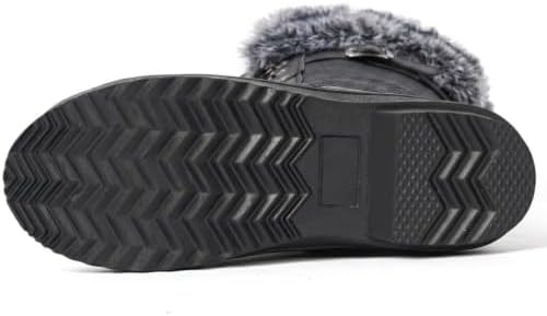 AUSLAND Women's Black Winter Snow Boots Twin Peaks Fur Mid-Calf Waterproof Lace Up Boots D7627