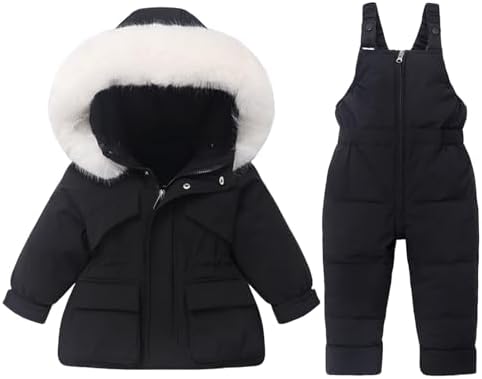 Toddler Boys Girls 2 Piece Snowsuit Waterproof Hooded Winter Coat Ski Bibs