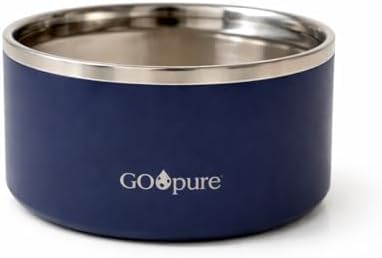 Filtered Pet Water Bowl – 64 oz Stainless Steel Dog & Cat Water Bowl with Ceramic Filter Included, Eco-Friendly Pet Water Bowl, Navy Blue