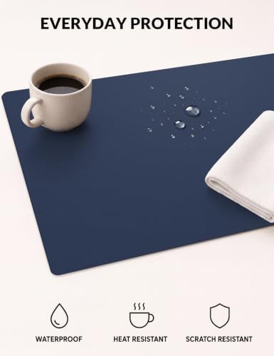 Leather Desk Pad Protector, 24" x 17", Dark Blue Desk Mat