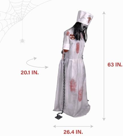 Haunted Hill Farm Life-Size 5.2-Ft Animatronic Convulsing Nurse by Tekky Halloween Decoration with Motion-Activated Sounds