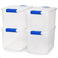 HOMZ Clear Plastic Storage Bins with Latching Lids, 31 Qt, Blue, 4 Pack