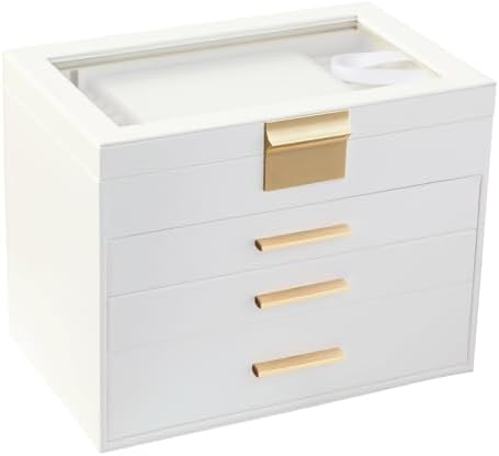 BOOVO Jewelry Boxes for Women, White and Black 6 Layer Large Jewelry Box for Necklace, Bracelet, Earrings, Rings Storage, Jewelry holder Organizer for Girls Gift (Clear White, 4 layer)
