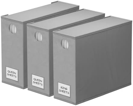 SpaceAid 3 Pack Bed Sheet Organizers and Storage, Foldable Sheet Organizer for Linen Closet, Sheets Set Folder Keeper with Window XL (Queen & King Size) Bedding Container (Gray, 3 Pack)