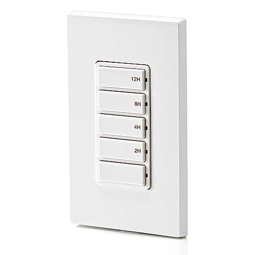 Leviton Countdown Switch for lights, attic, heaters, pool pumps, 2-4-8-12 hour, Neutral Wire Required, 20A, 1 HP/16A Fan/Motor, Single Pole, Multi-Way or Multi-Timer, DT212-1LW, White