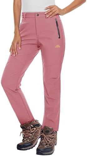 MAGCOMSEN Women's Fleece Lined Waterproof Insulated Snow Ski Pants Winter Warm Hiking Pants Outdoor Softshell
