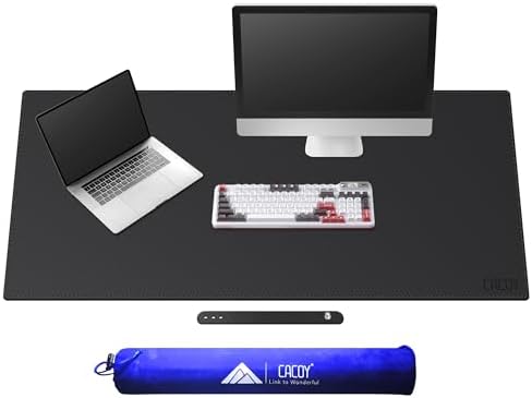 Cacoy 51" x 24" Leather Desk Mat Protector, Waterproof Desk Blotters, Black