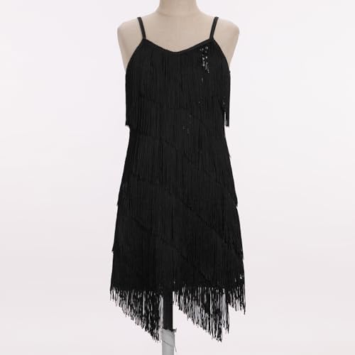 IDOPIP Kids Girls 1920s Flapper Dress Tassels Sequins Fringe Latin Dance Dress Gatsby Halloween Party Ballroom Dance Costumes