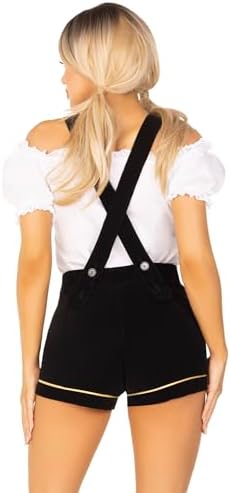 Leg Avenue Womens 2 Pc Edelweiss Velveteen Lederhosen and Peasant Top Set Sexy Oktoberfest Halloween Costume