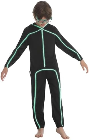 Vanderdyken Stick Figure Costume Kids Light up Stickman Costume Glow in the Dark Halloween Outfit for Boys and Girls