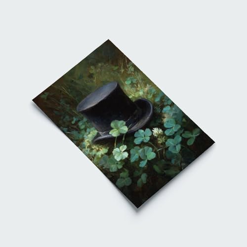 JDBeehpy Irish Art Painting St. Patrick's Day Decoration Gift Print Green Hat Countryside Clover (Unframed, Canvas Only) Wall Art Clover Wall Poster Canvas Painting 12x18inch(30x45cm)