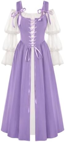 Wenrine Renaissance Costume Womens Lace Up Corset Halloween Medieval Dress