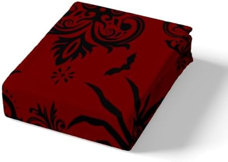 Black Red Spider Bed Sheet Queen Size Boho Paisley Sheets Sets Adults Bedroom Decor Bat Pattern Microfiber Bedding Set with Flat,Fitted Sheet,2 Pillow Cases