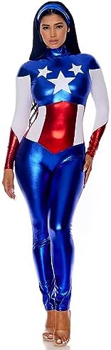 Forplay Women's Petite Star Spangled Hero Catsuit with Stripe Waist and Headband
