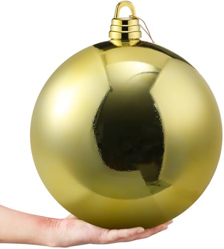 Threan 12 Inch Large Gold Shiny Christmas Ball Ornaments for Christmas Tree
