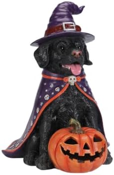 Black Lab Dog Statue Halloween Decorations Outdoor with LED Pumpkin