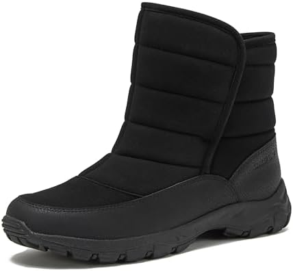 Lands' End Expedition Quilted Slip On Mens Snow Boots Insulated Winter Boots for Men Waterproof with Hook & Loop Closure, Medium or Wide Width Winter Shoes