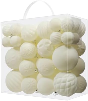 52pcs Velvet Christmas Ball Ornaments, Flocked Shatterproof Christmas Tree Decorations Hanging Xmas Decorative Ornaments Set for Home Party Holiday Decor(Cream)