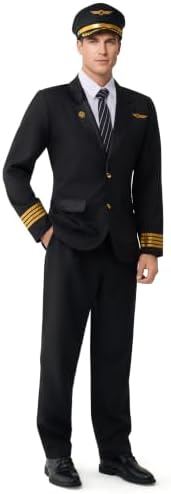 Spooktacular Creations Pilot Captain Costume Men, Pilot Uniform, Flight Jackets Outfit, Adult Halloween Captain Costumes