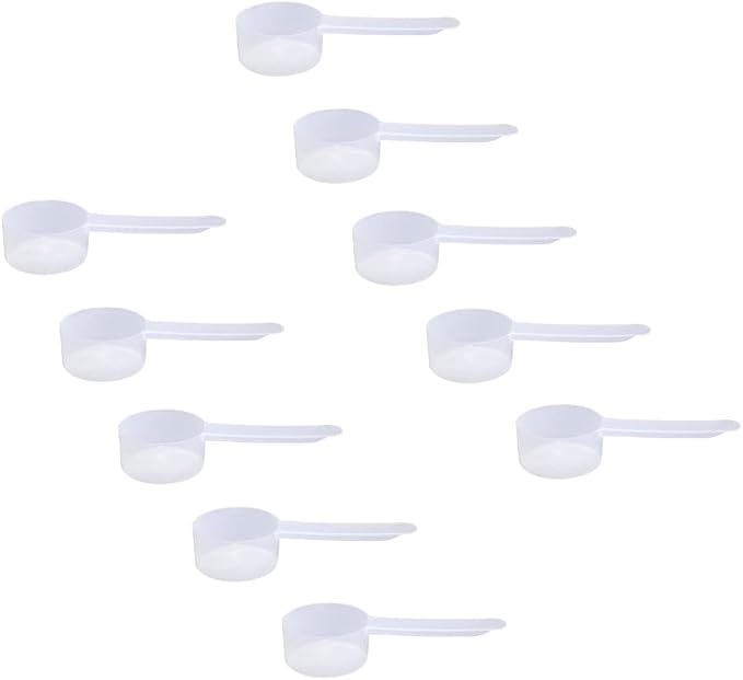 20cc Long Handle Measuring Scoop (4 Teaspoon / 20mL) - Heavy-Duty Plastic Spoon for Powders, Protein, Coffee, and Baking, 10-Pack