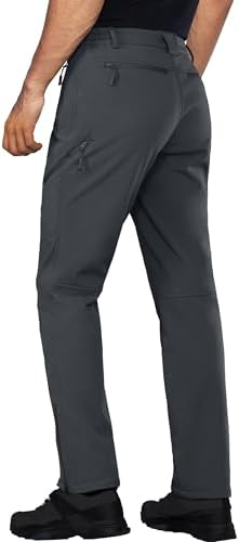 Stlight Mens Snow Ski Water Repellent Softshell Pants for Winter Hiking Fleece Lined Bottom Leg Zipper with 6 Zip Pockets