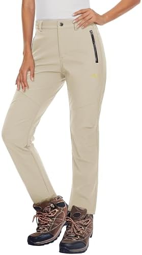MAGCOMSEN Women's Fleece Lined Waterproof Insulated Snow Ski Pants Winter Warm Hiking Pants Outdoor Softshell