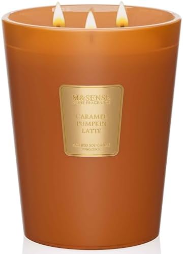 M&SENSE Caramel Pumpkin Latte Soy Candle, 35oz 3-Wick, Fall Festive Harvest