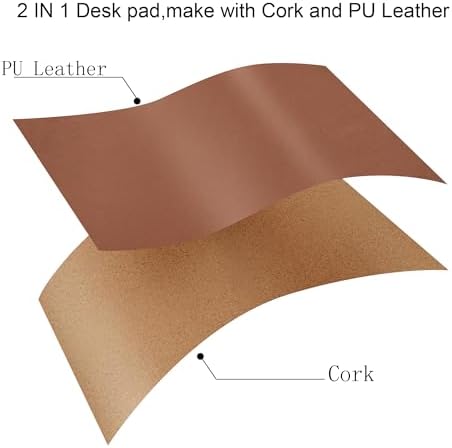 Chihein 39" x 20" 3XL Desk Mat with Cork & PU Leather, Dual Sided Desk Pad, Waterproof Computer Desk Mat for Gaming, Office, Home (Cork/Light Brown)