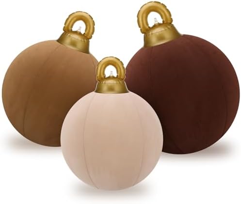 Jenaai 3 Pcs Giant Velvet Christmas Inflatable Ball Ornament 24" 20" 18"