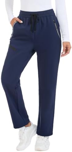 Women's Fleece Lined Snow Pants Water Resistant Insulated Ski Pants with 4 Zipper Pockets for Hiking Winter Outdoor