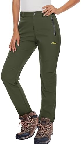 MAGCOMSEN Women's Fleece Lined Waterproof Insulated Snow Ski Pants Winter Warm Hiking Pants Outdoor Softshell