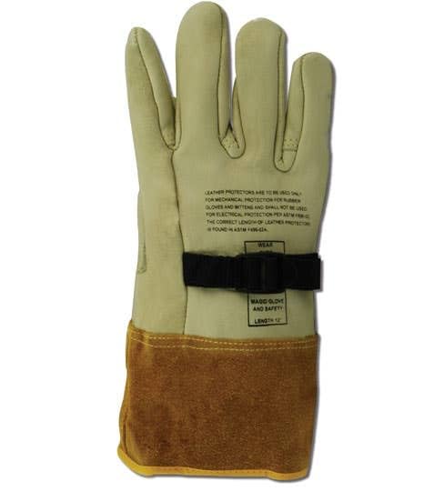 MAGID Leather Lineman Electrical Protector Work Gloves, 12 Pair, Size 12, 60611PS12, For Use With Rubber Insulated Gloves, Tan
