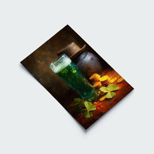 JDBeehpy St. Patrick's Day Green Beer Lucky Coins Still Life Fashion Minimalist (Unframed, Canvas Only) Canvas Wall Art Classic Irish Holiday Festival Aesthetic Pictures Farmhouse 24x36inch(60x90cm)