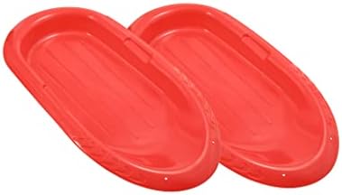 Superio Toboggan Snow Sleds for Kids and Adults, 2 Pack Heavy Duty Plastic Sliders with Handles and Hole for Pull Ropes- Kid and Adult Winter Fun