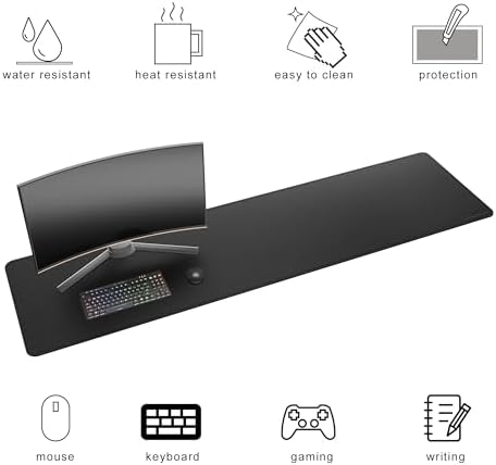 Chihein 71” x 20” Cork & PU Leather Desk Mat (Black) - Huge Mouse Pad, Double Sided Waterproof Desk Pad Protector for Gaming, Office, Home