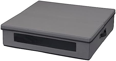 Household Essentials Wreath Storage Container Box with Handles, Sturdy Fabric‑Covered Sides for 24‑Inch Wreath, Gray with Charcoal Trim